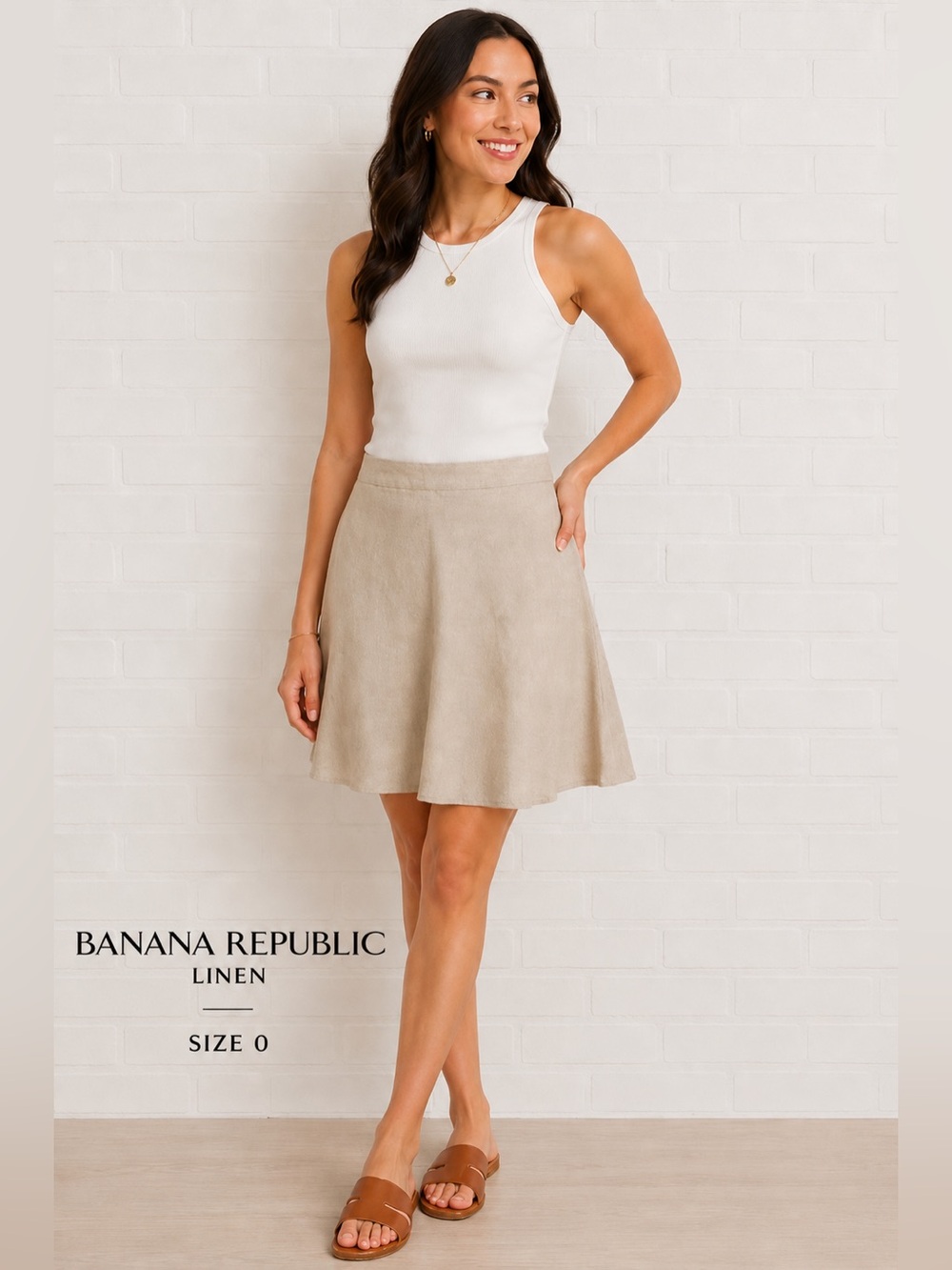 Banana Republic Linen A-Line Skirt Beige Size 0 100% Linen Classic Cottagecore